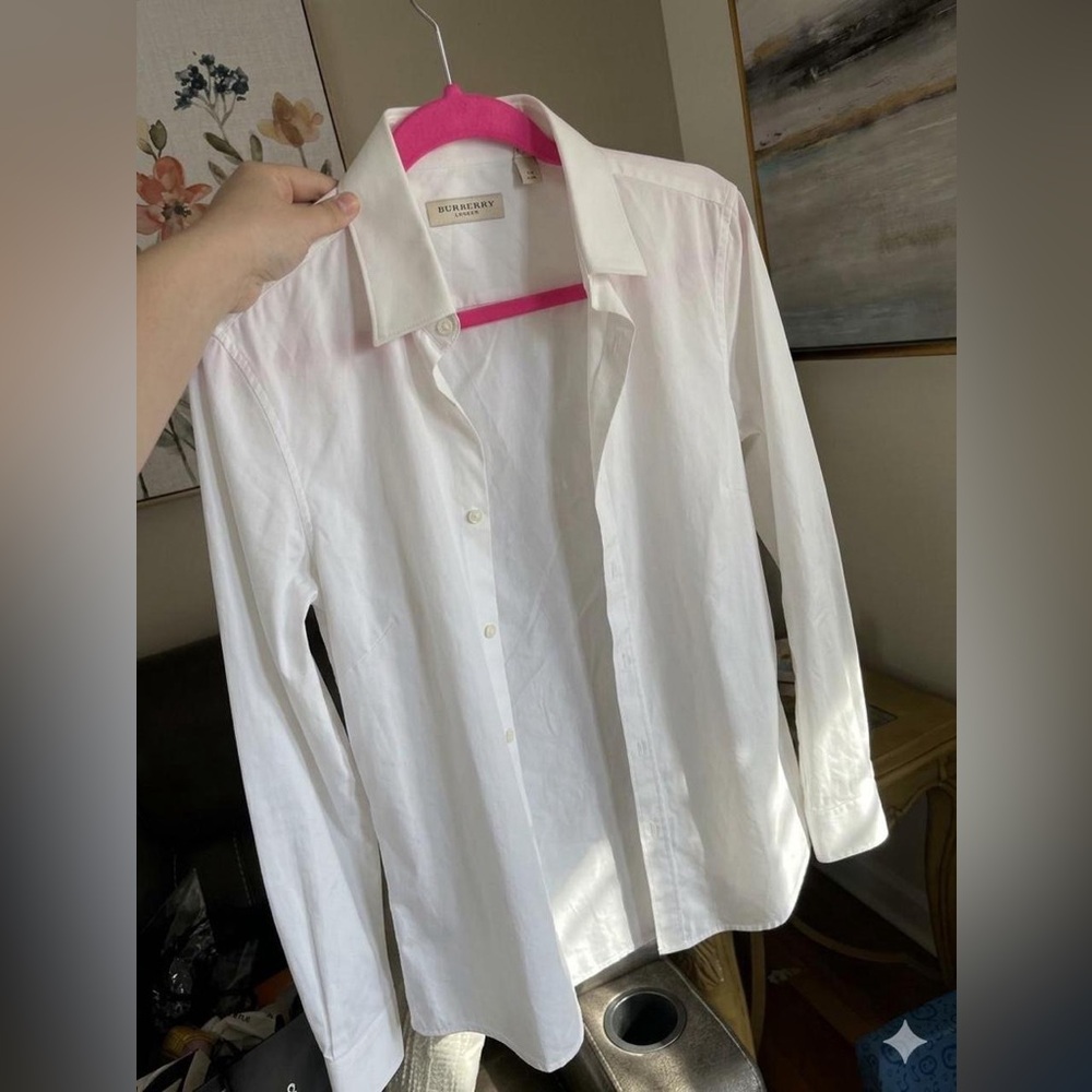 Burberry White Blouse with Hot Pink Trim